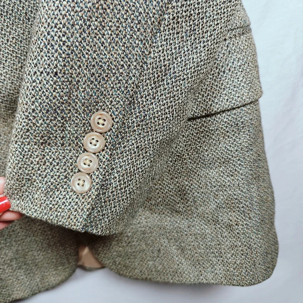 Oscar de la renta Classic Tweed Blazer Sport Coat Jacket Brown Tan Plaid‎ 41 R